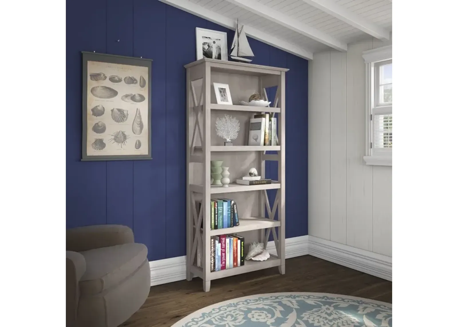 Key West Gray 5-Shelf Bookcase - Bush Furniture