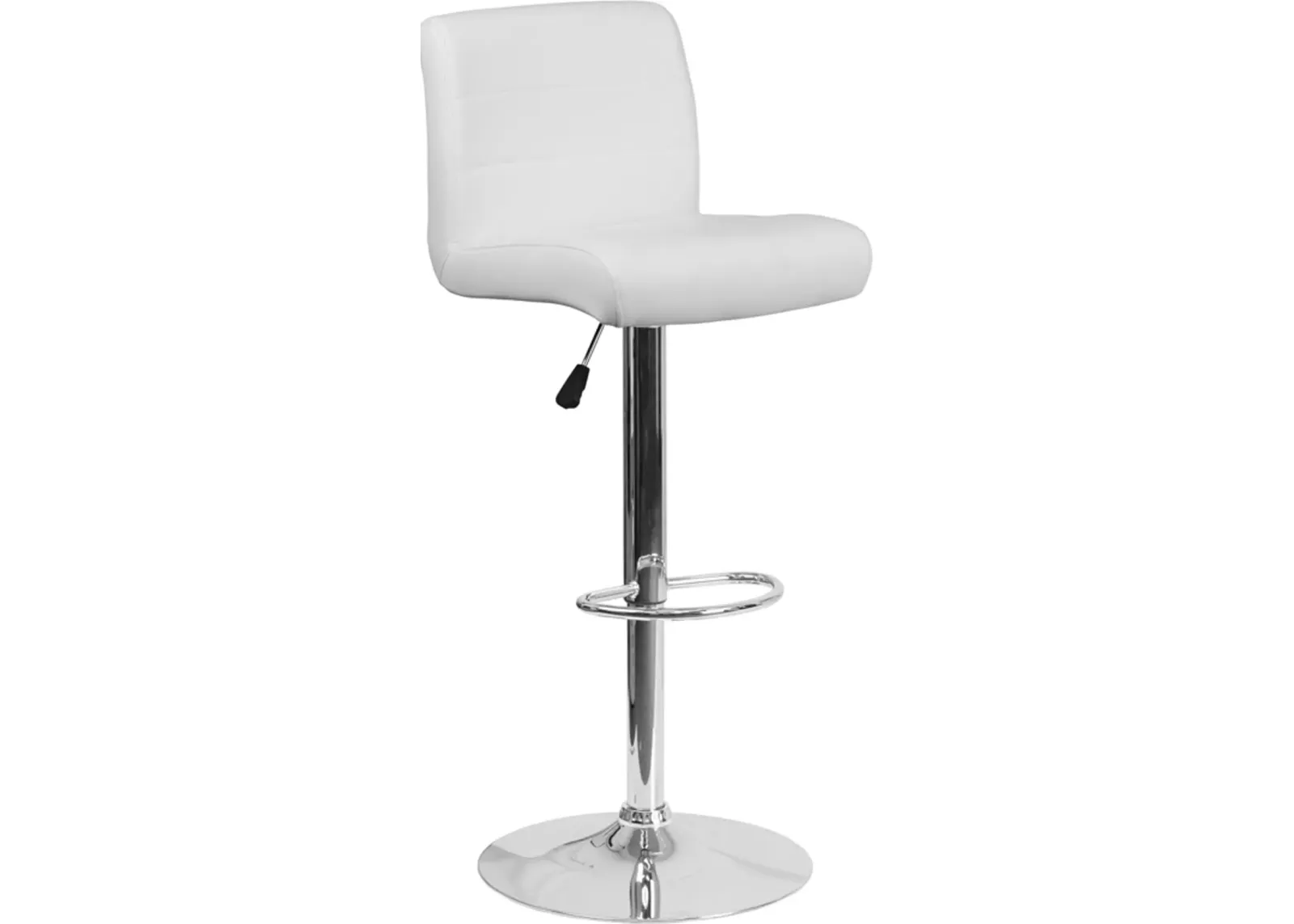 White Vinyl Adjustable Bar Stool with Chrome Base