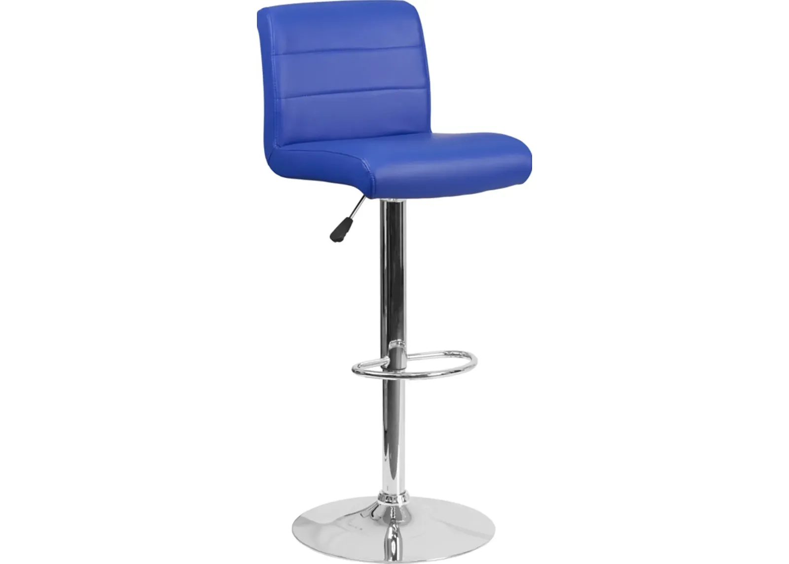 Blue Vinyl Adjustable Bar Stool with Chrome Base