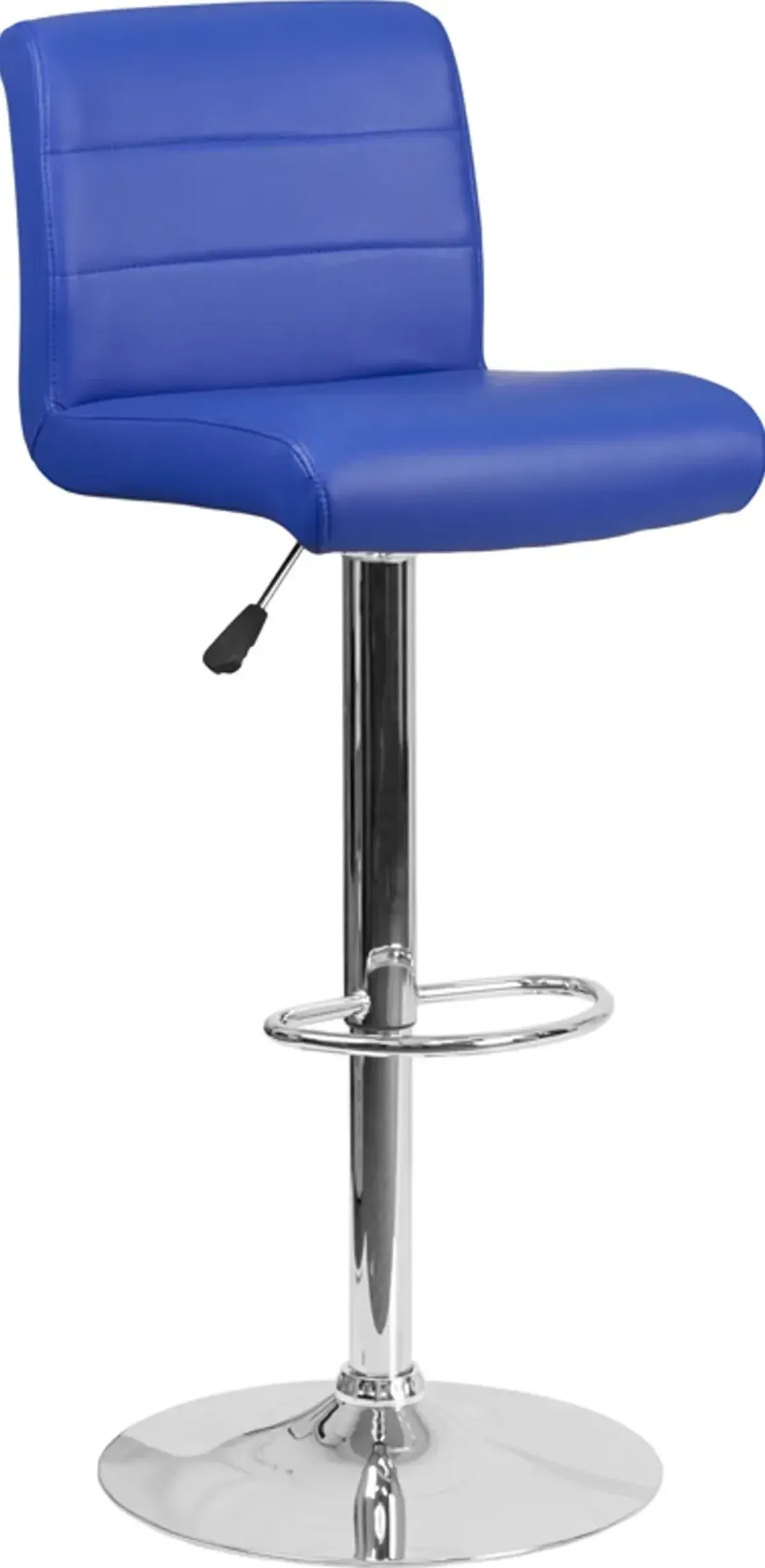 Blue Vinyl Adjustable Bar Stool with Chrome Base