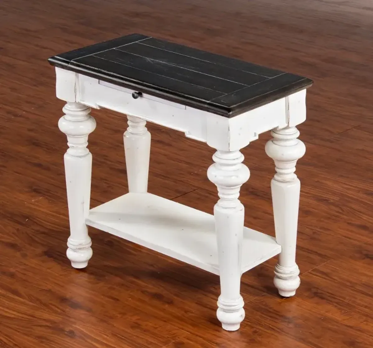 European Cottage Charcoal Gray & White Side Table