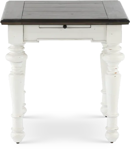 European Cottage Charcoal Gray & White End Table