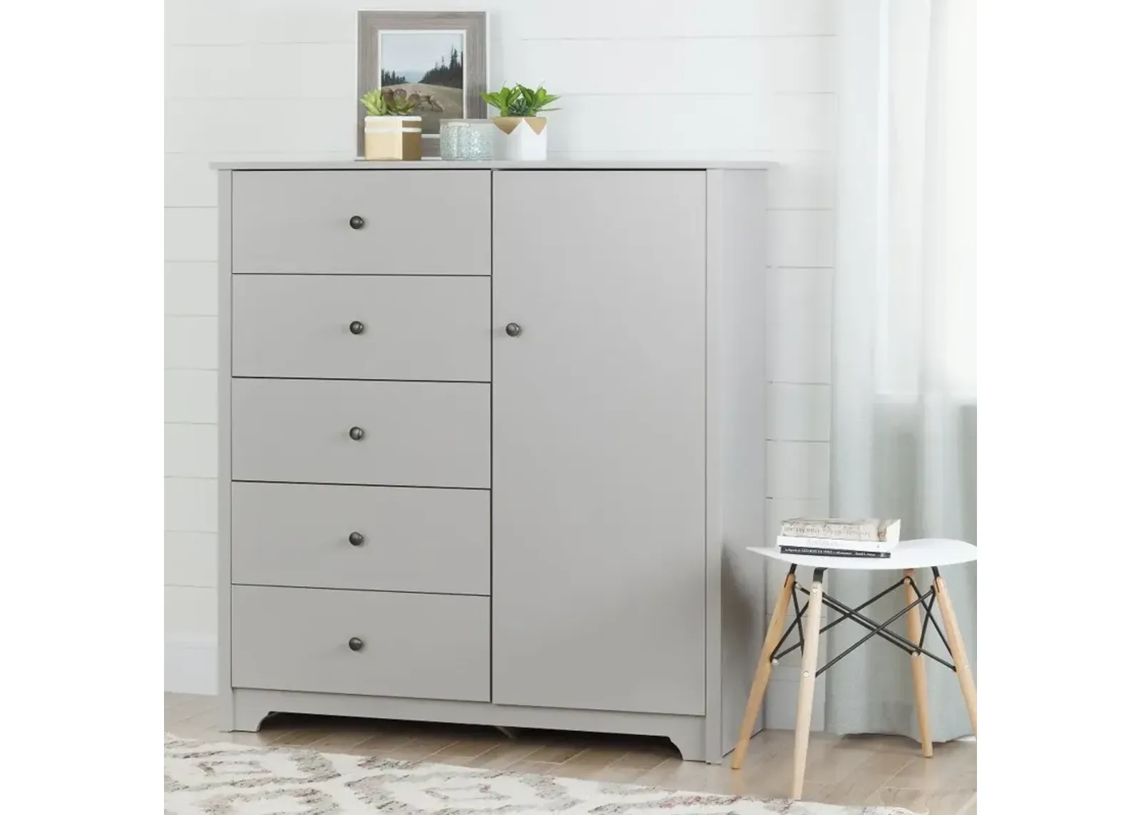 Soft Gray 5 Drawer Door Chest - Vito