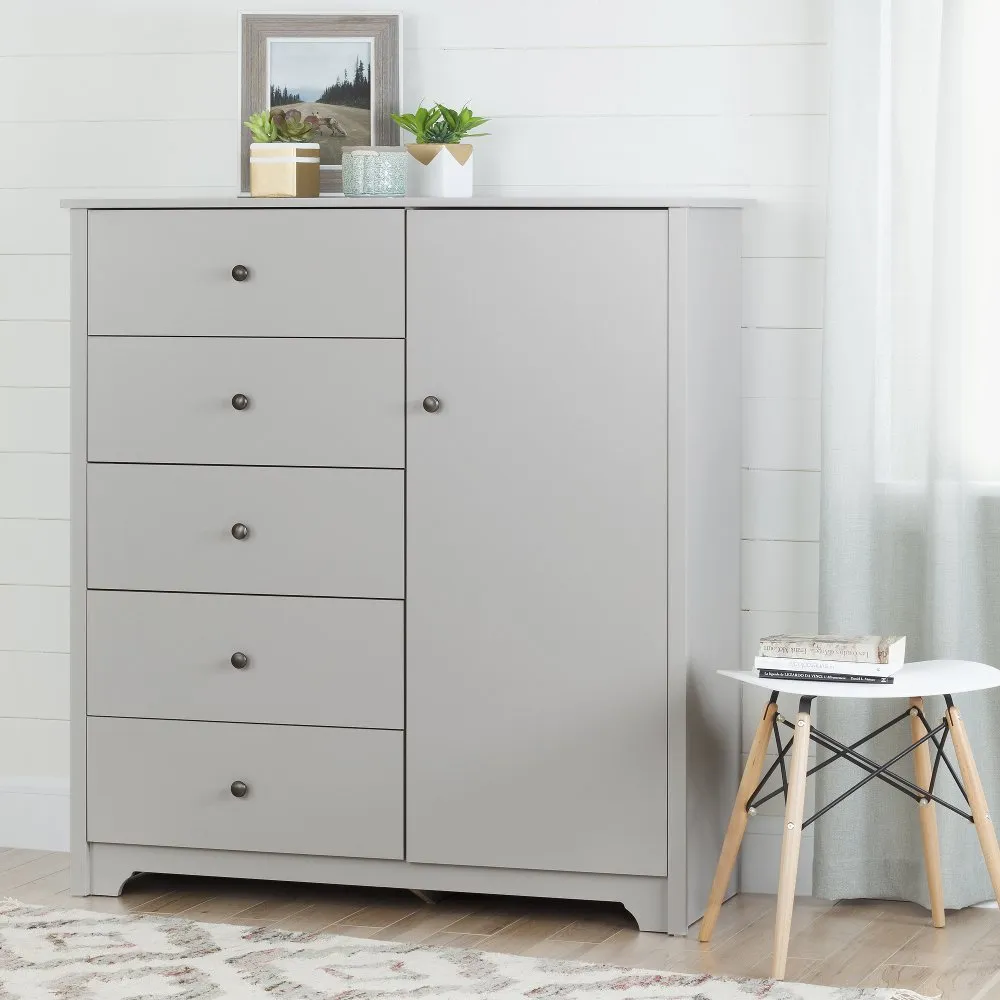 Soft Gray 5 Drawer Door Chest - Vito