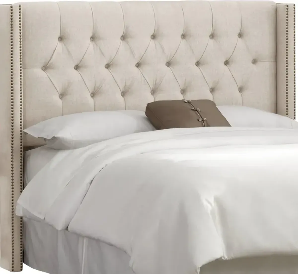 Abigail Ivory Diamond Tufted Wingback Full Headboard - Skyline...