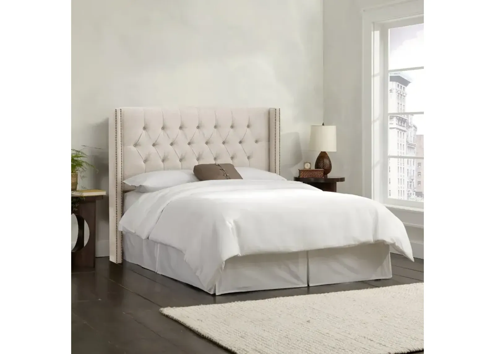 Abigail Ivory Diamond Tufted Wingback Full Headboard - Skyline...