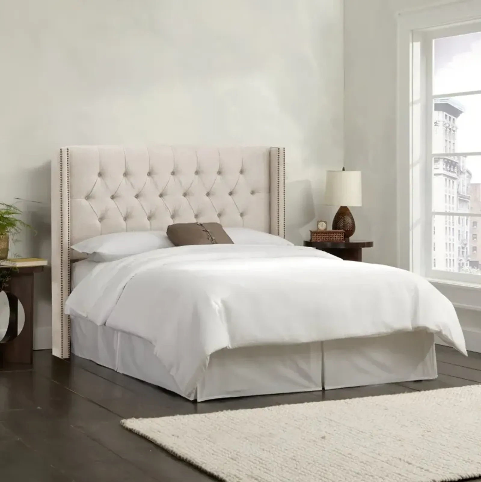 Abigail Ivory Diamond Tufted Wingback Full Headboard - Skyline...