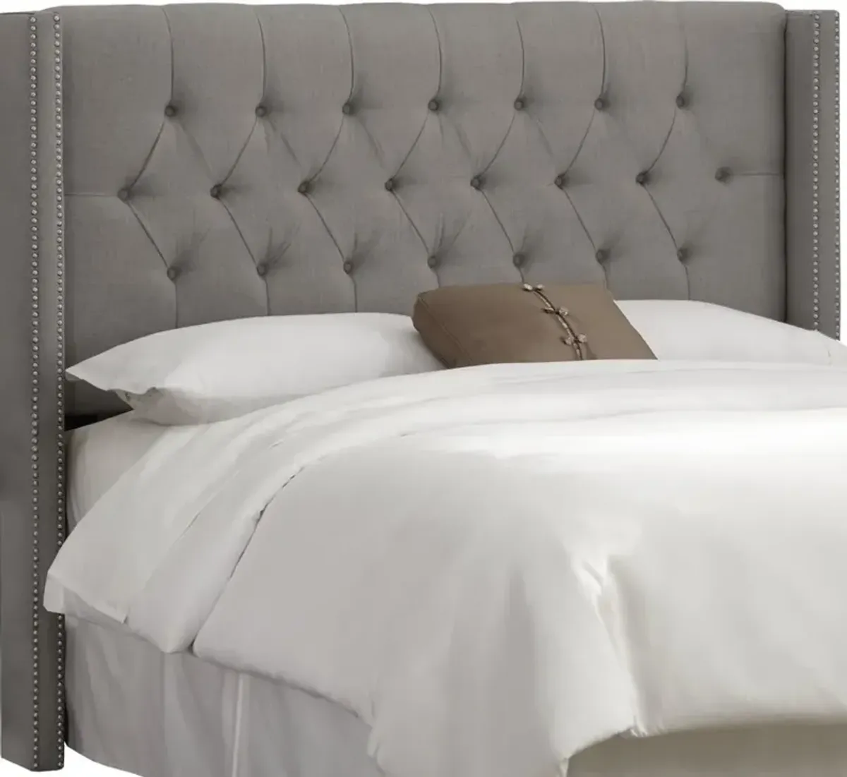 Abigail Gray Diamond Tufted Wingback Full Headboard - Skyline...