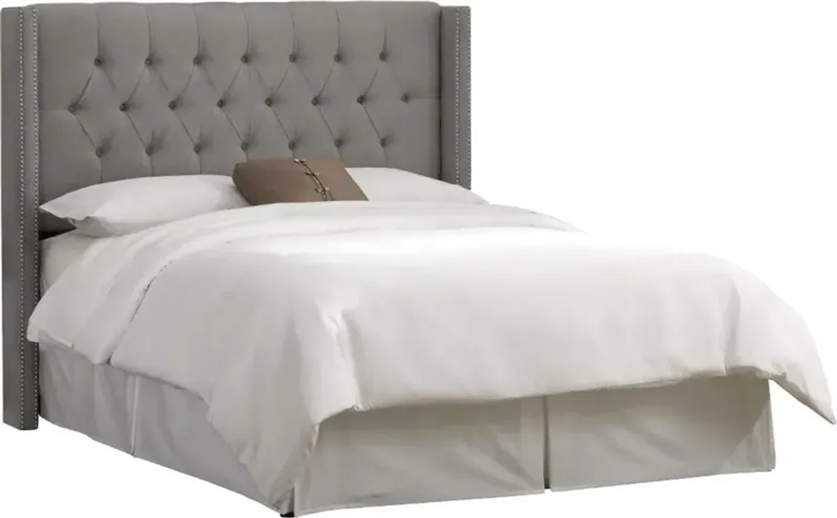 Abigail Gray Diamond Tufted Wingback Queen Headboard - Skyline Furniture