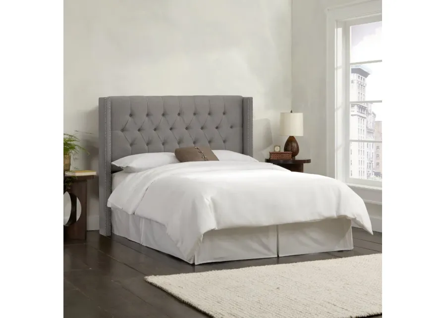 Abigail Gray Diamond Tufted Wingback Queen Headboard - Skyline...