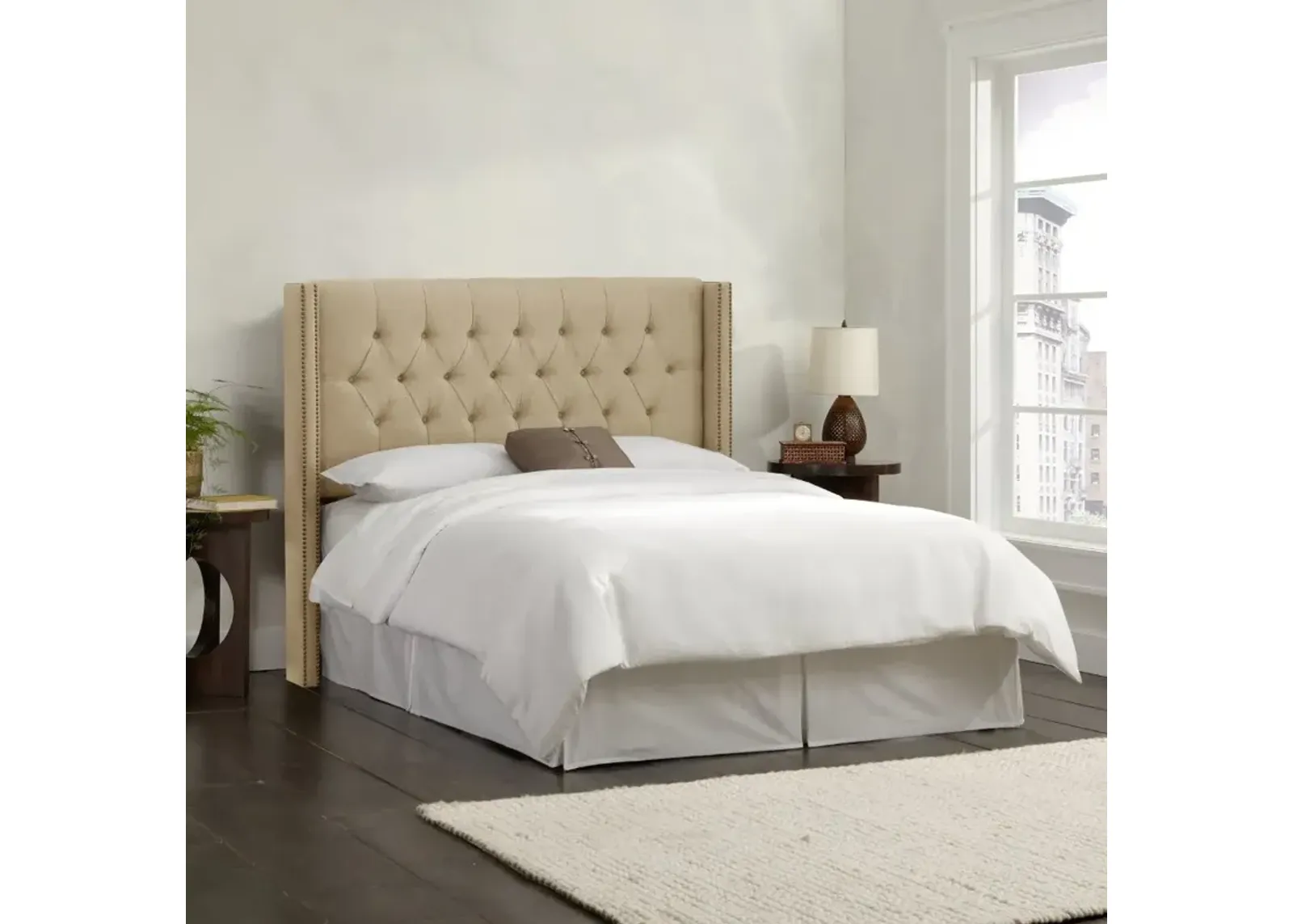 Abigail Tan Diamond Tufted Wingback Queen Headboard - Skyline...