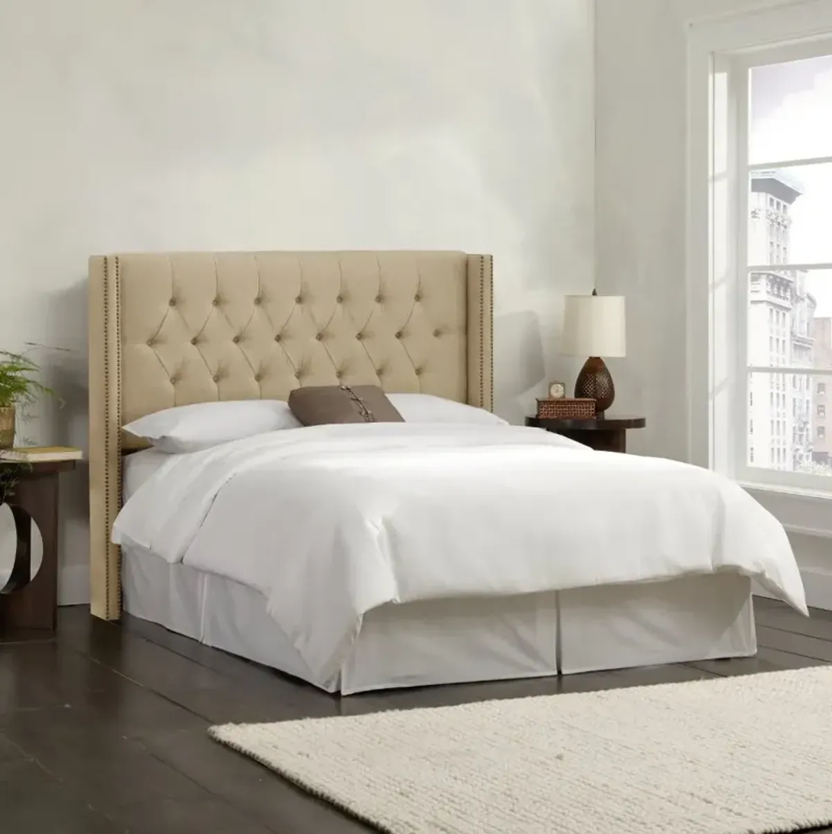 Abigail Tan Diamond Tufted Wingback Queen Headboard - Skyline...