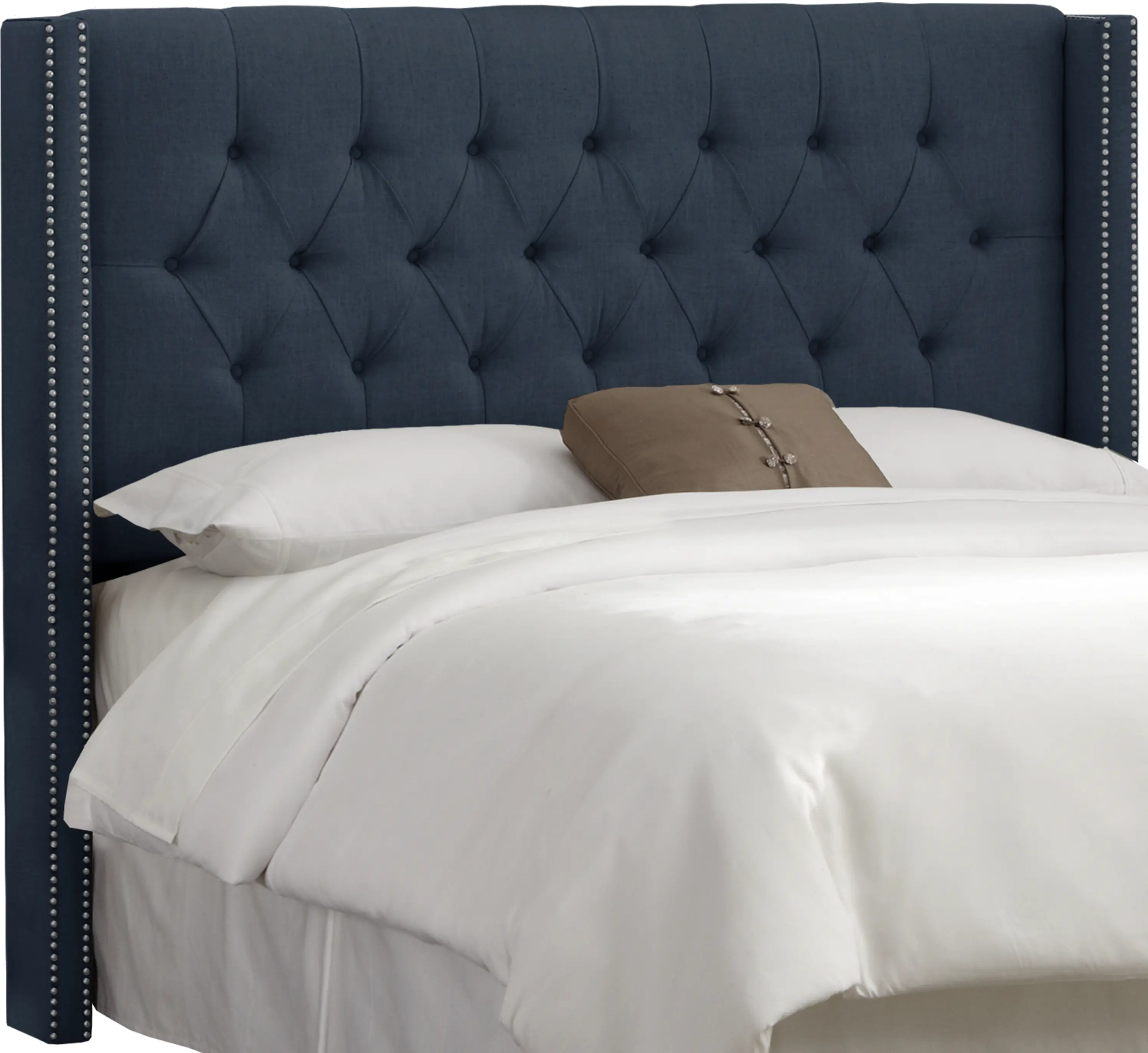 Abigail Navy Blue Diamond Tufted Wingback Full Headboard Skyline...