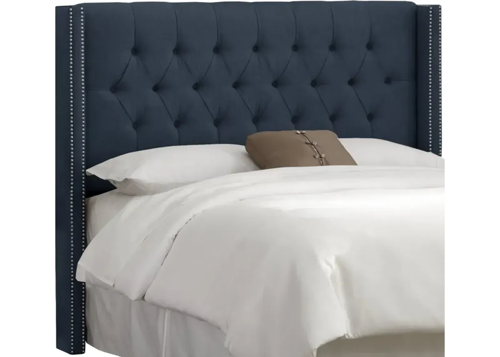 Abigail Navy Blue Diamond Tufted Wingback Full Headboard - Skyline...