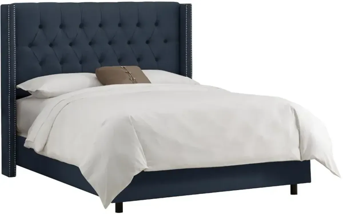 Abigail Navy Blue Diamond Tufted Wingback Full Headboard - Skyline Furniture