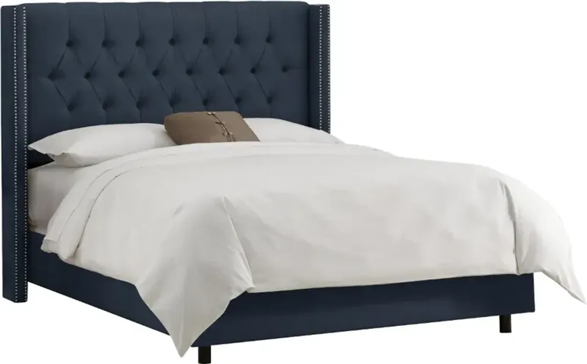 Abigail Navy Blue Diamond Tufted Wingback Queen Headboard -...