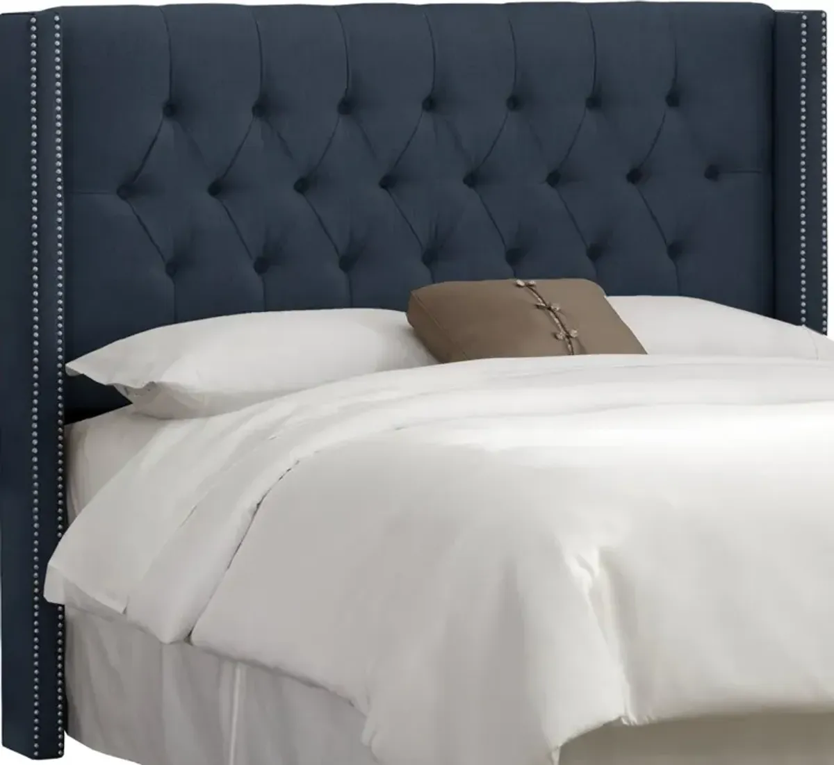 Abigail Navy Blue Diamond Tufted Wingback King Headboard - Skyline Furniture