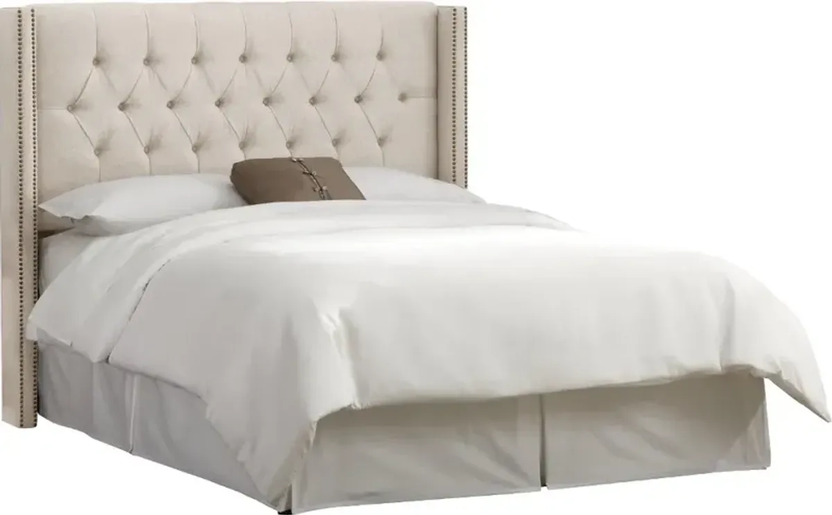 Abigail Ivory Diamond Tufted Wingback Full Bed - Skyline Furniture