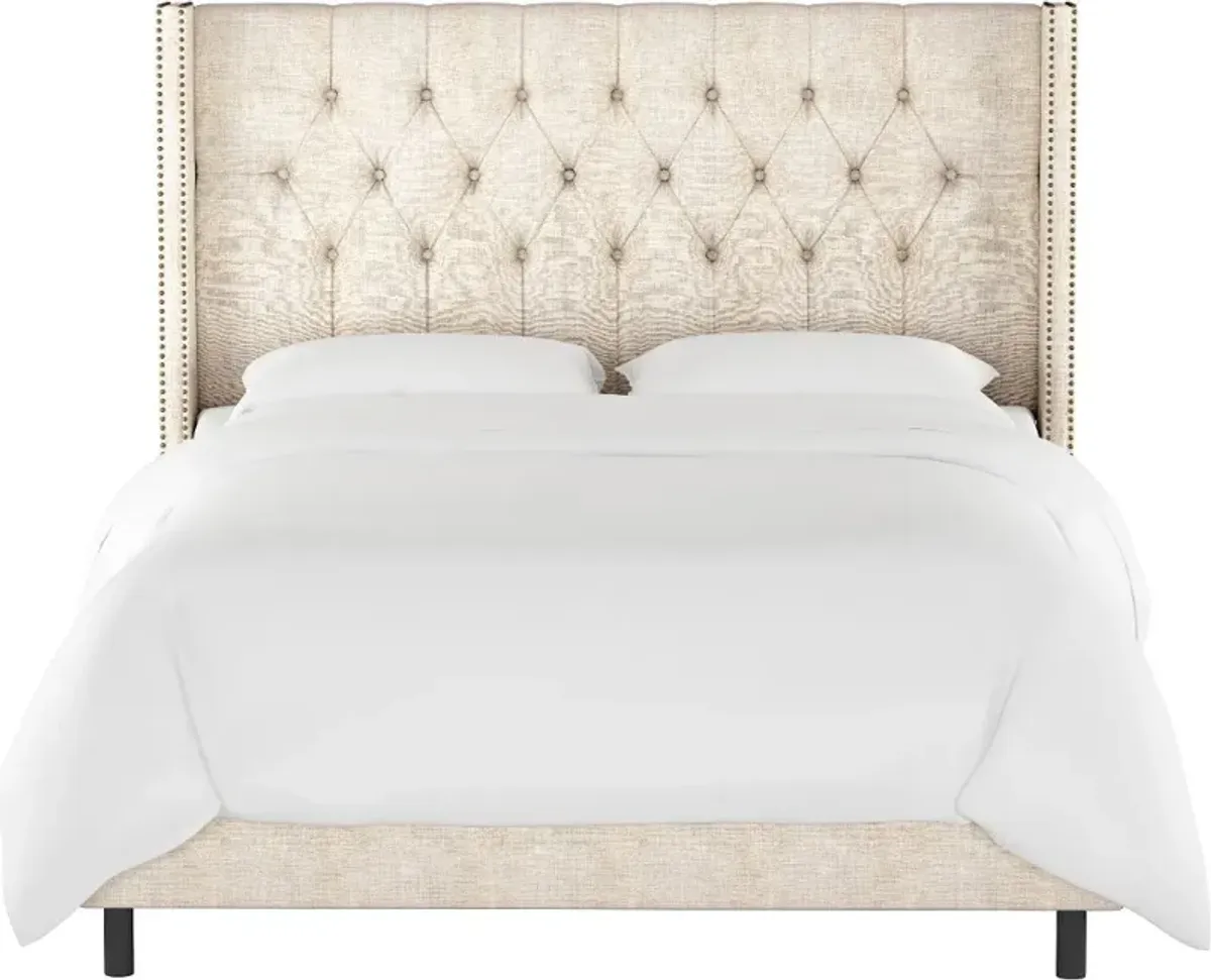 Abigail Ivory Diamond Tufted Wingback Full Bed - Skyline Furniture