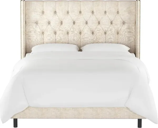 Abigail Ivory Diamond Tufted Wingback Full Bed - Skyline Furniture