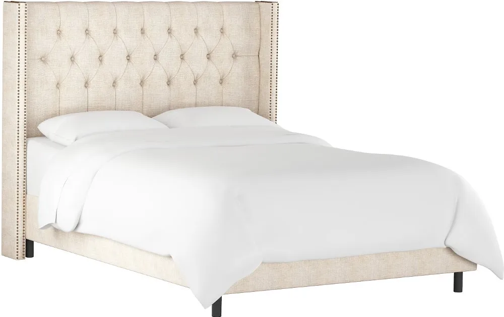 Abigail Ivory Diamond Tufted Wingback Full Bed - Skyline Furniture