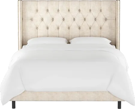 Abigail Ivory Diamond Tufted Wingback Full Bed - Skyline Furniture