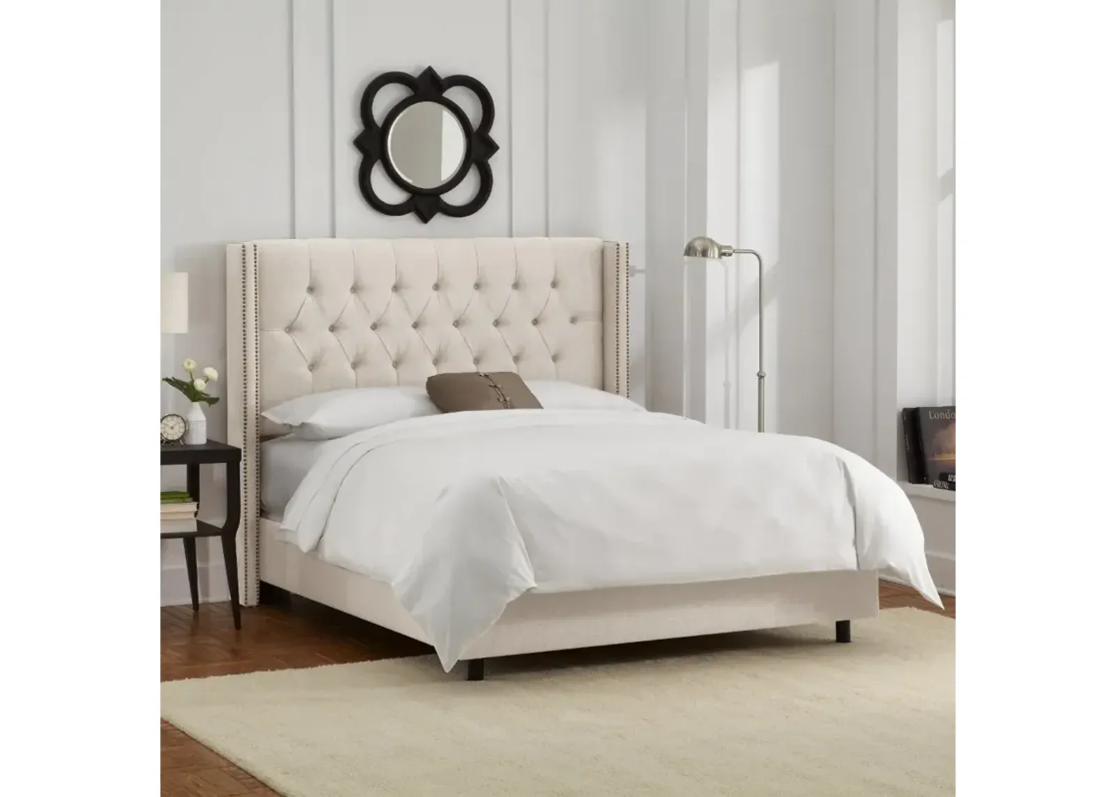 Abigail Ivory Diamond Tufted Wingback Full Bed - Skyline Furniture