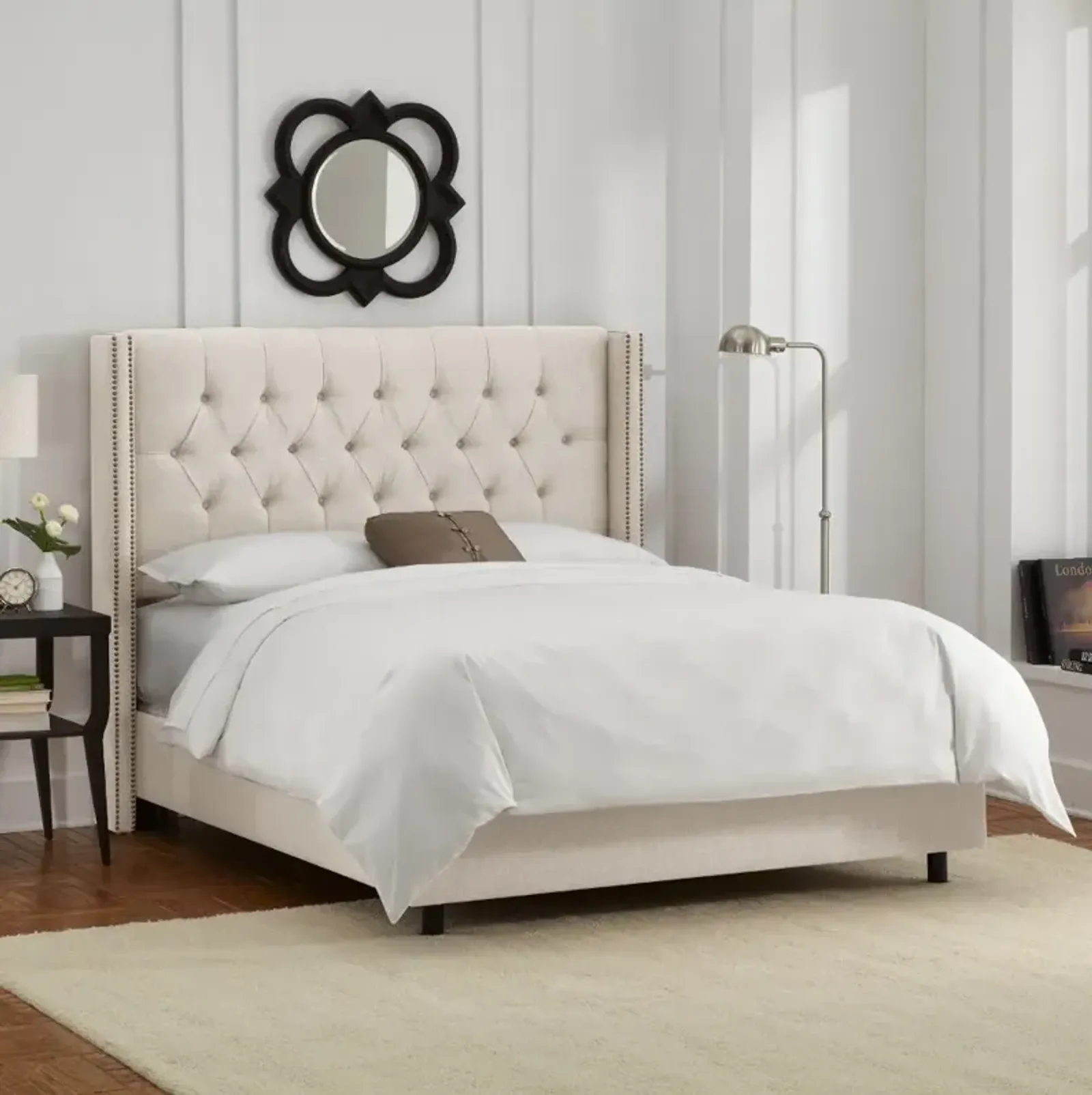 Abigail Ivory Diamond Tufted Wingback Full Bed - Skyline Furniture