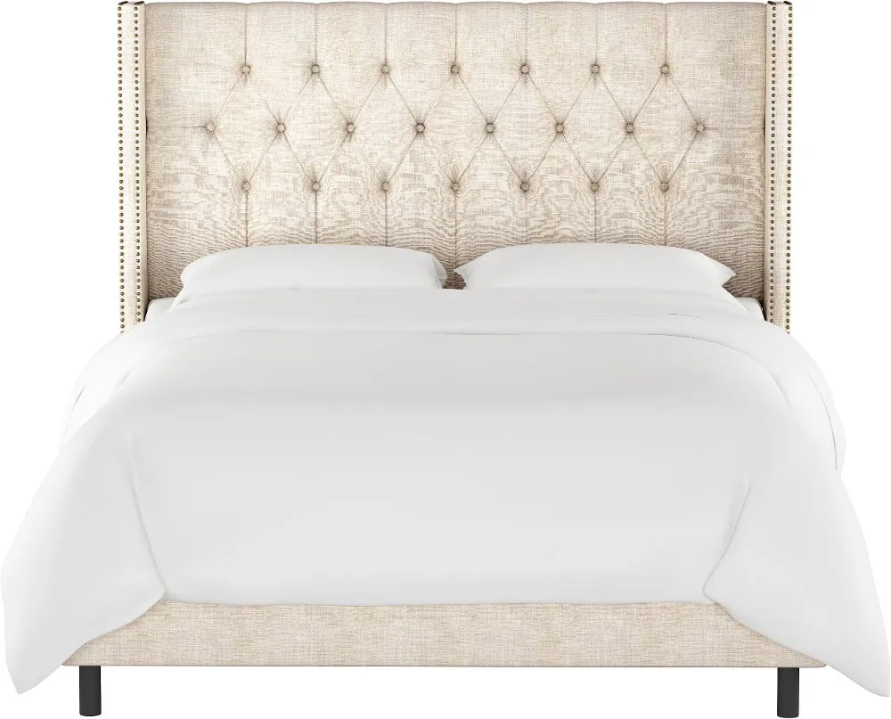 Abigail Ivory Diamond Tufted Wingback Queen Bed - Skyline Furniture