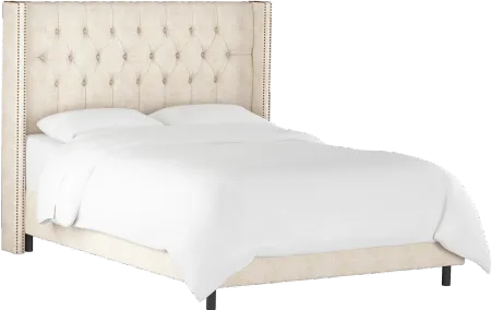 Abigail Ivory Diamond Tufted Wingback King Bed - Skyline Furniture