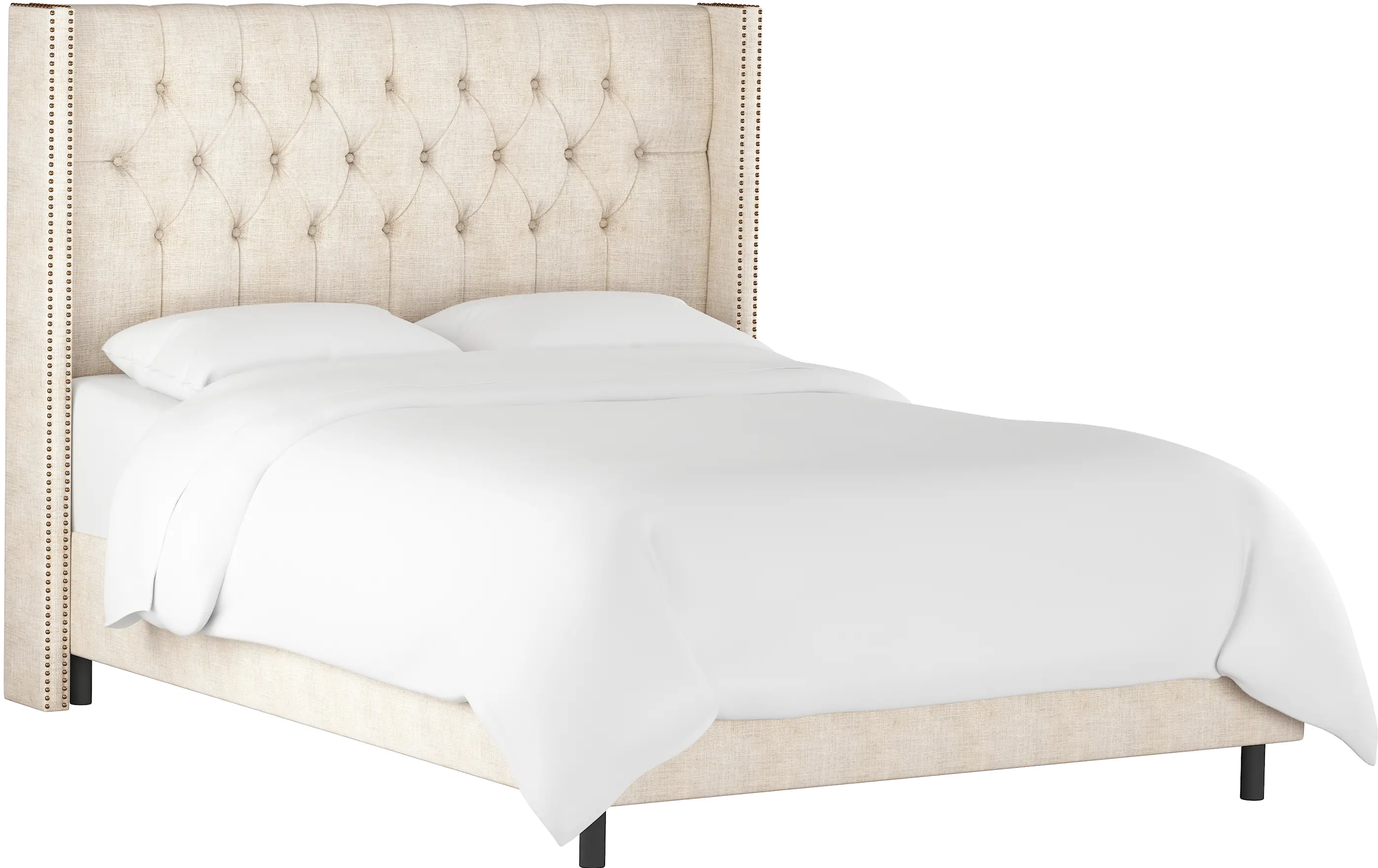 Abigail Ivory Diamond Tufted Wingback King Bed - Skyline Furniture