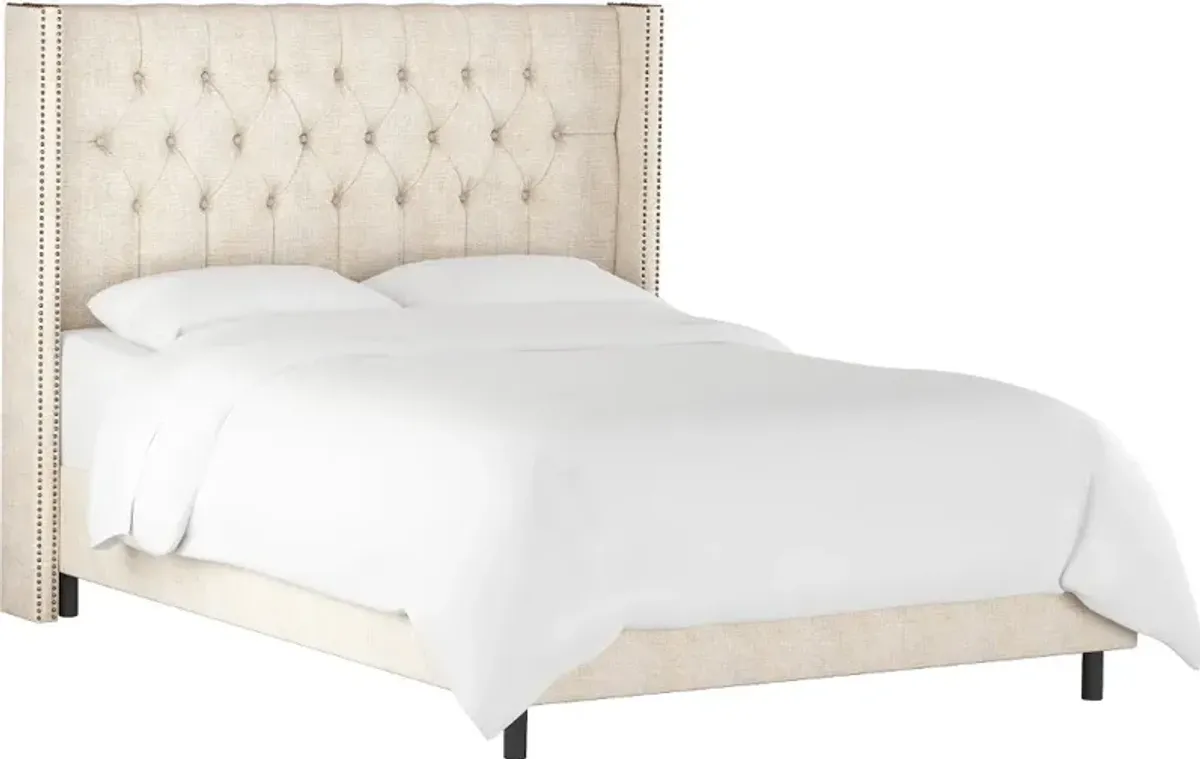 Abigail Ivory Diamond Tufted Wingback California King Bed - Skyline Furniture