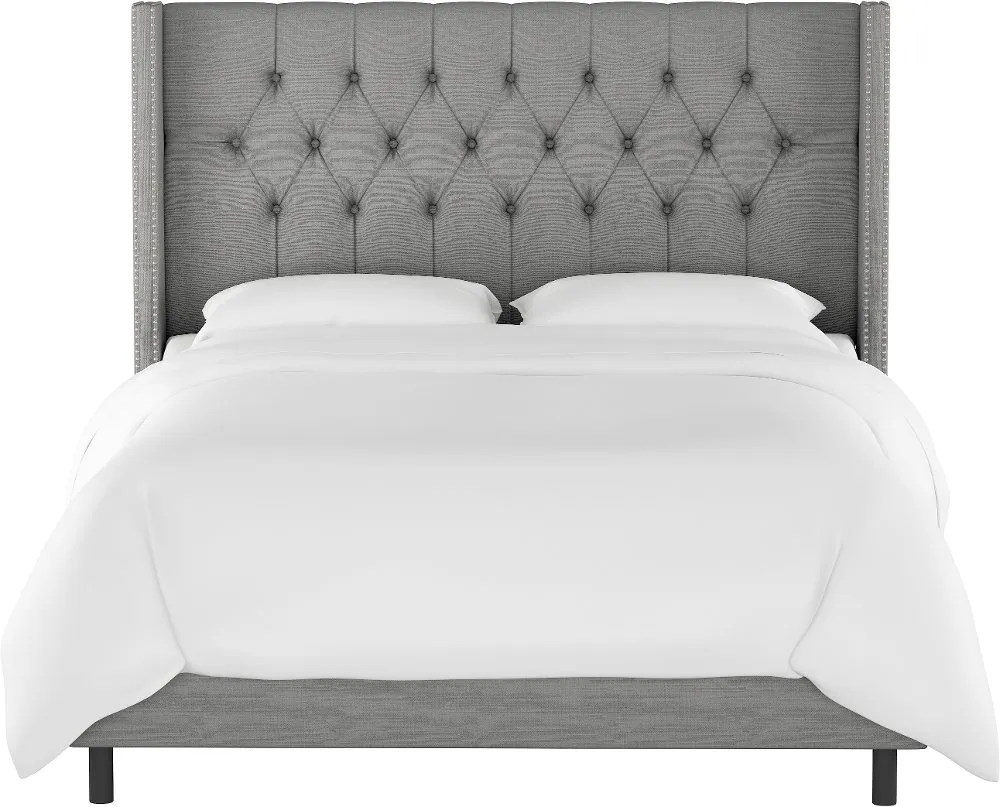 Abigail Gray Diamond Tufted Wingback Full Bed - Skyline Furniture