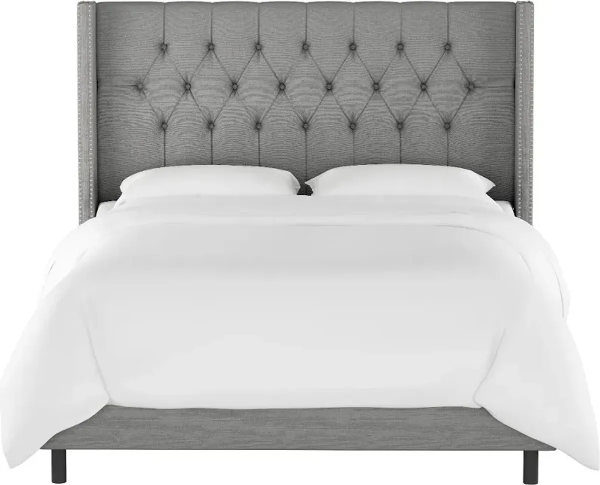 Abigail Gray Diamond Tufted Wingback Queen Bed - Skyline Furniture