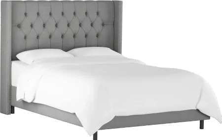 Abigail Gray Diamond Tufted Wingback Queen Bed - Skyline Furniture