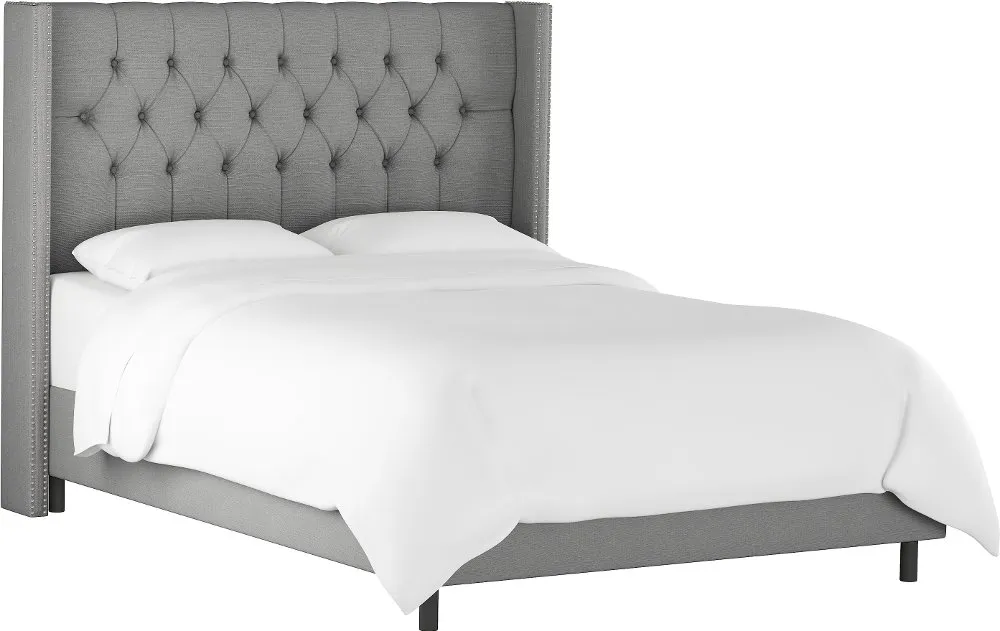 Abigail Gray Diamond Tufted Wingback Queen Bed - Skyline Furniture