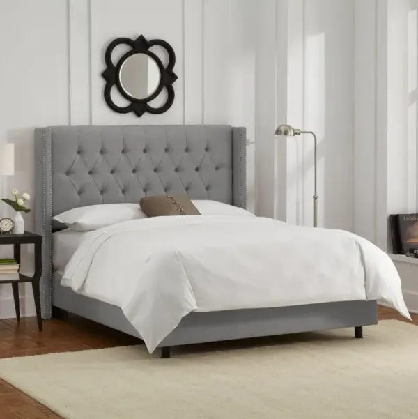 Abigail Gray Diamond Tufted Wingback Queen Bed - Skyline Furniture