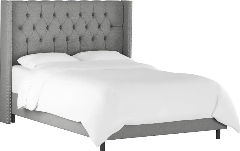 Abigail Gray Diamond Tufted Wingback King Bed - Skyline Furniture