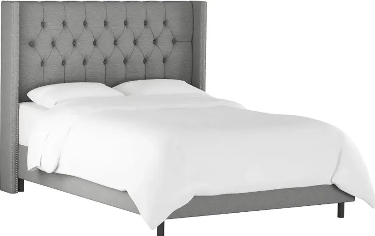 Abigail Gray Diamond Tufted Wingback California King Bed - Skyline...