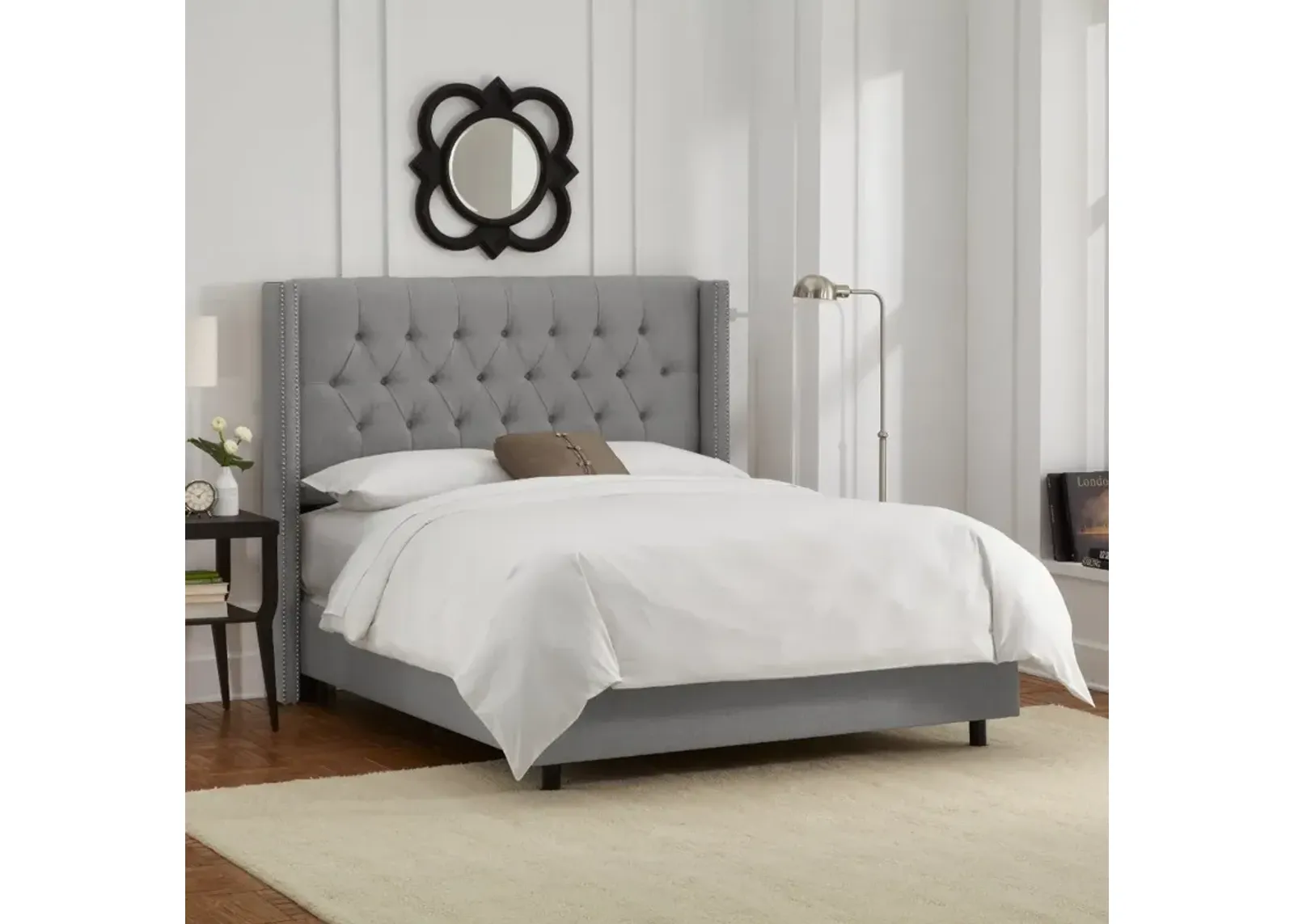 Abigail Gray Diamond Tufted Wingback California King Bed - Skyline...