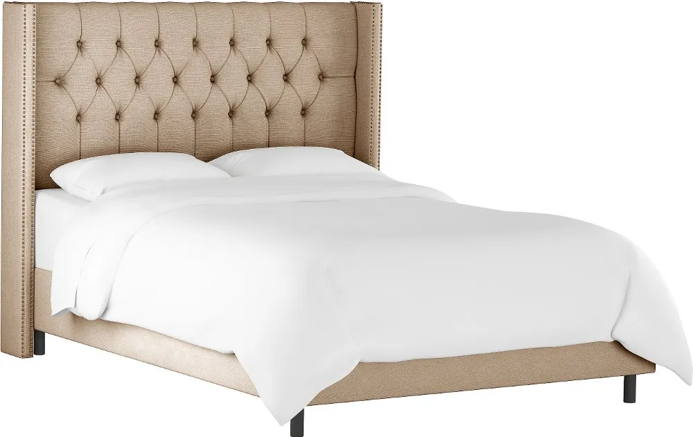 Abigail Tan Diamond Tufted Wingback Full Bed - Skyline Furniture