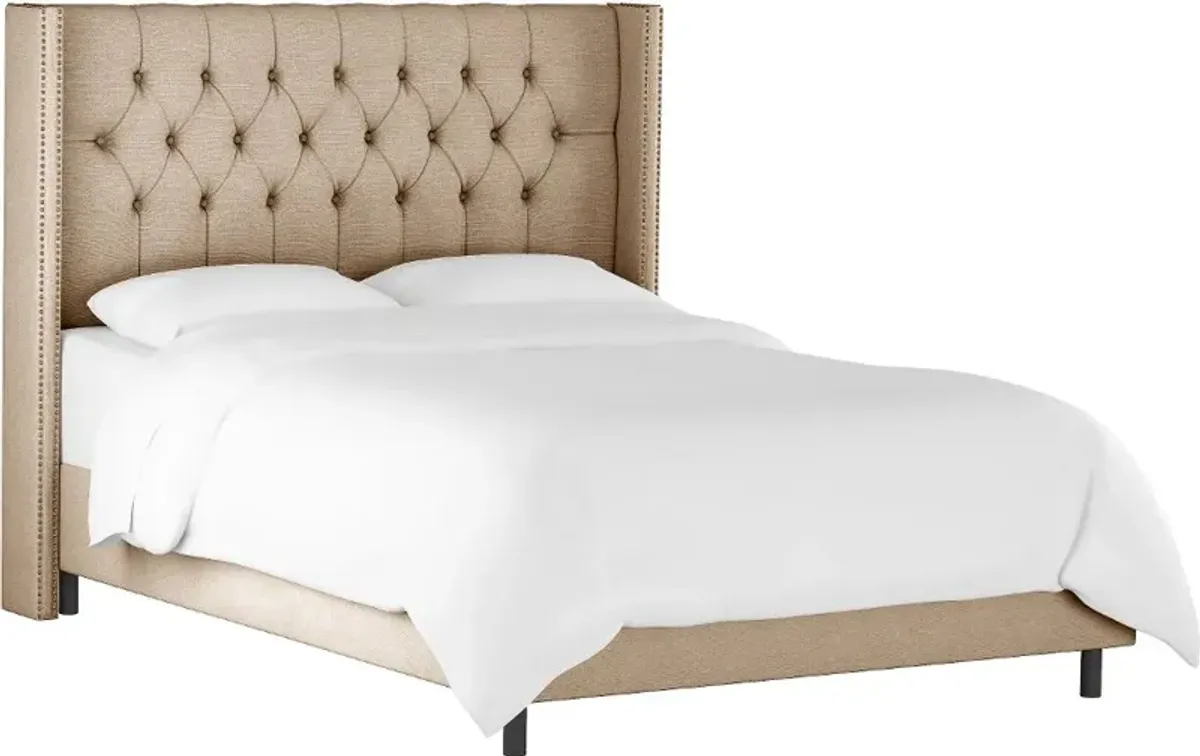 Abigail Tan Diamond Tufted Wingback King Bed - Skyline Furniture