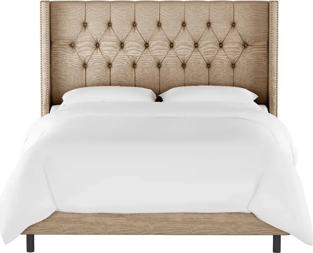 Abigail Tan Diamond Tufted Wingback King Bed - Skyline Furniture