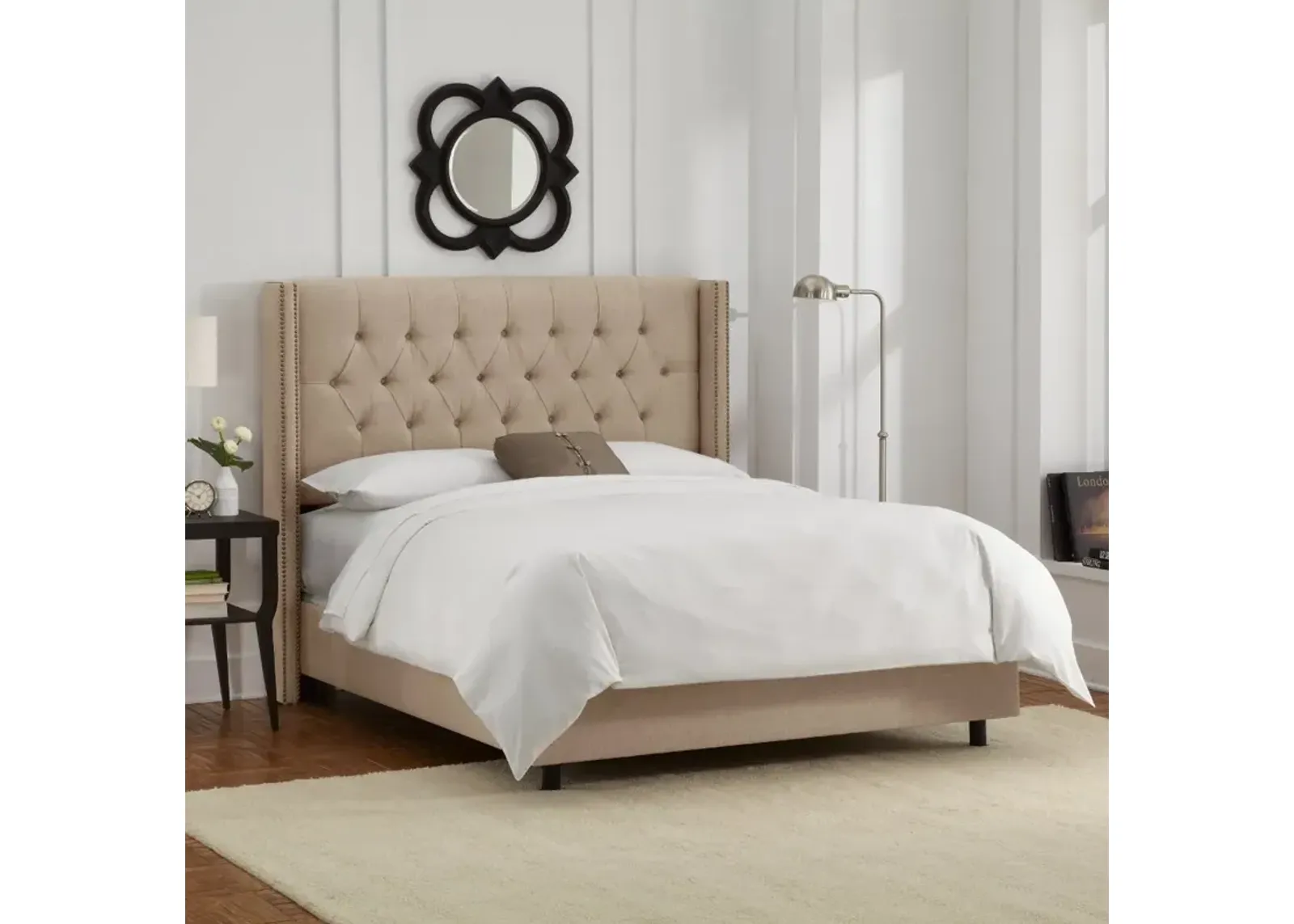 Abigail Tan Diamond Tufted Wingback King Bed - Skyline Furniture