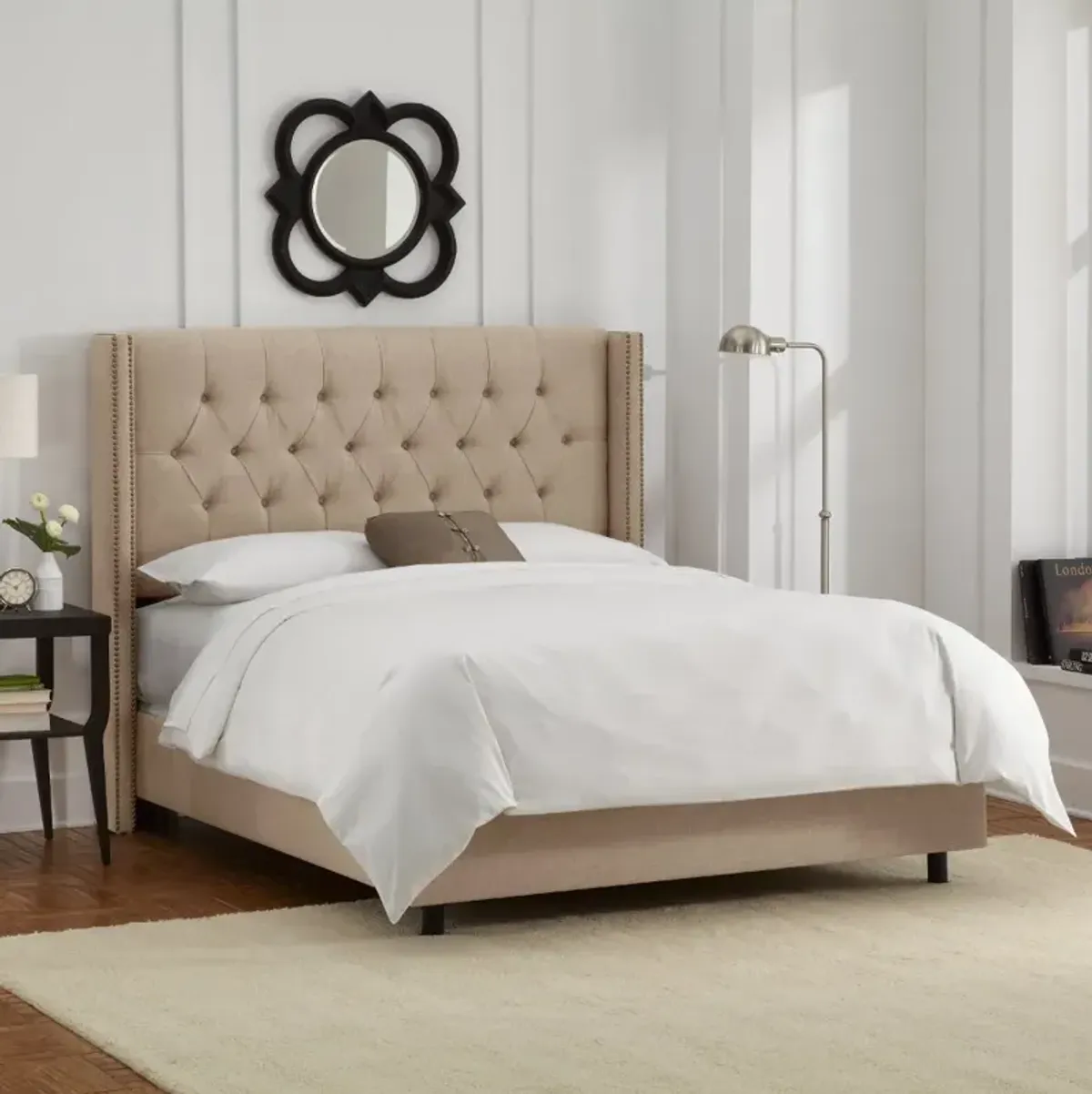 Abigail Tan Diamond Tufted Wingback King Bed - Skyline Furniture