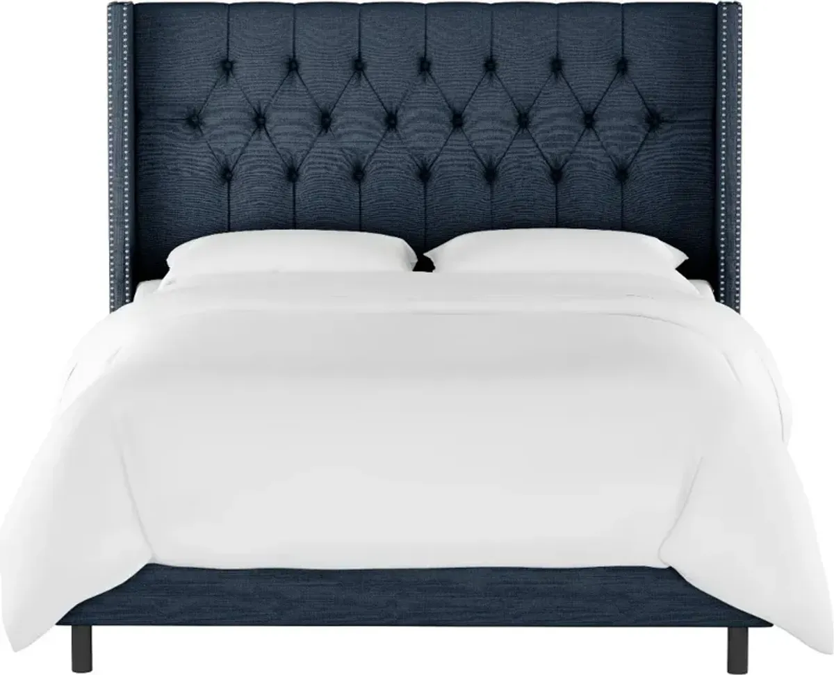 Abigail Navy Blue Diamond Tufted Wingback Full Bed - Skyline Furniture