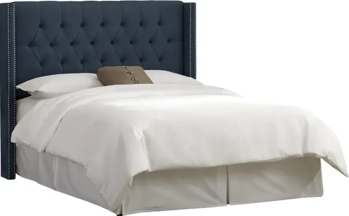 Abigail Navy Blue Diamond Tufted Wingback Full Bed - Skyline Furniture