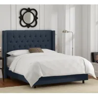 Abigail Navy Blue Diamond Tufted Wingback Full Bed - Skyline Furniture