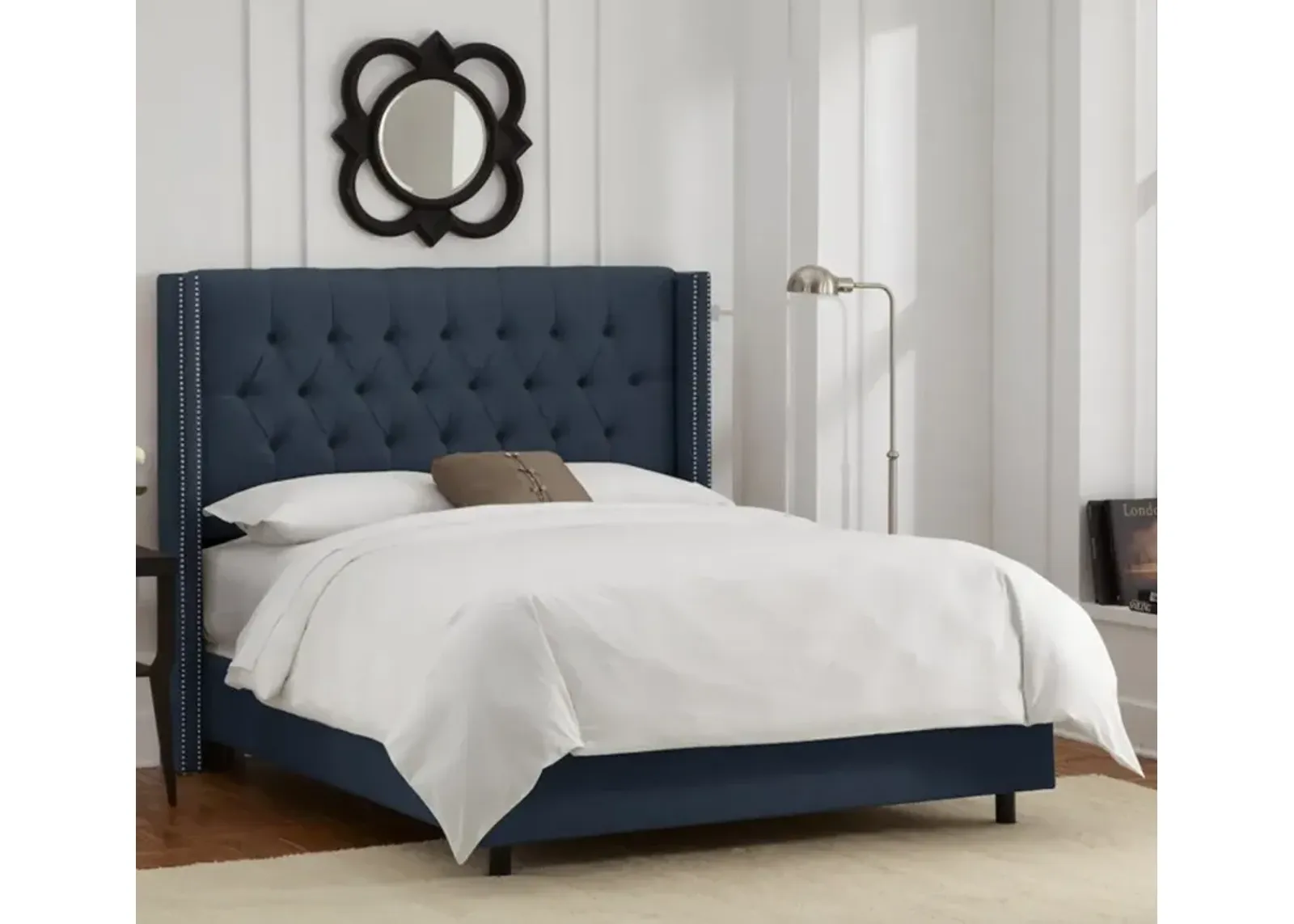 Abigail Navy Blue Diamond Tufted Wingback Full Bed - Skyline Furniture