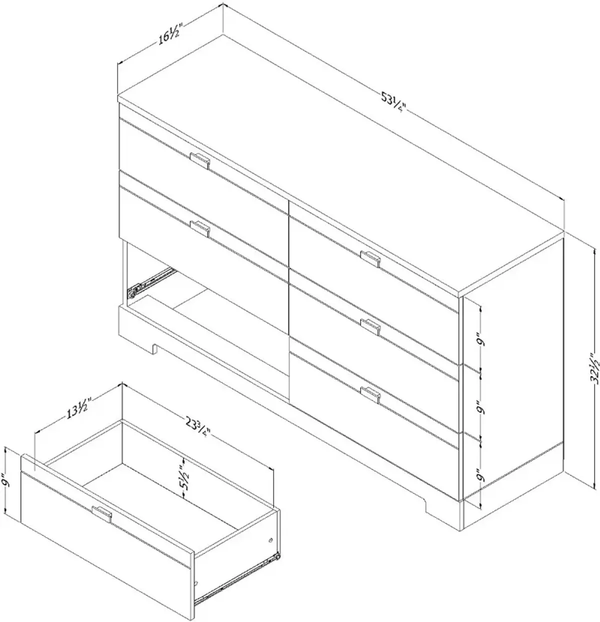 Reevo Black 6-Drawer Double Dresser - South Shore